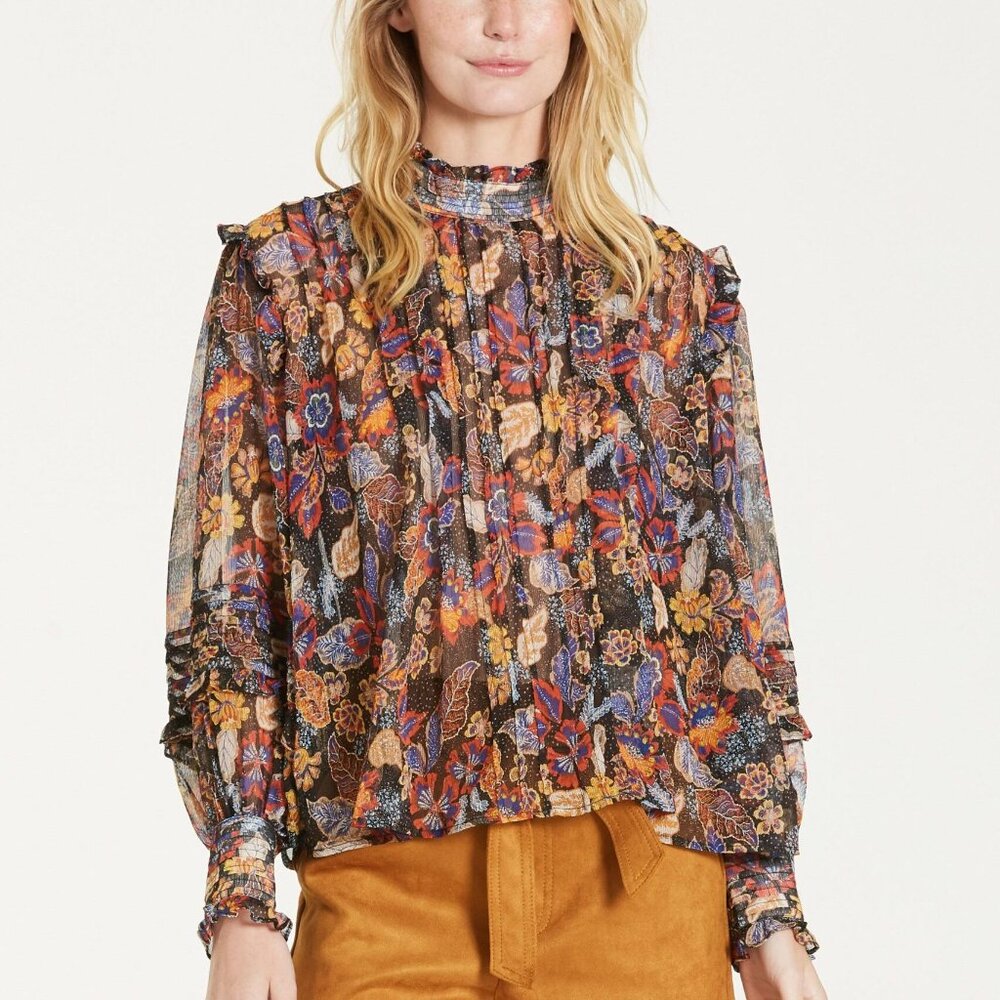 NWT - Dear John Everleigh Pleated Province Black Floral Long Sleeve Top